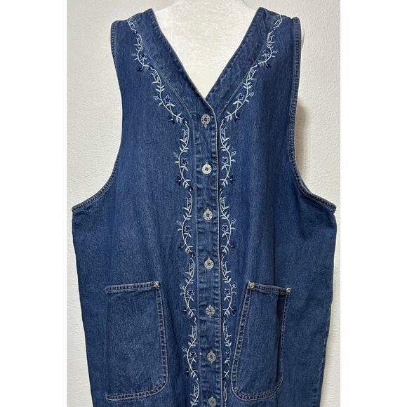 Vintage JL NY Embroidered Button Denim Jumper Dress Womens Plus Size 3X Pockets - Picture 2 of 8